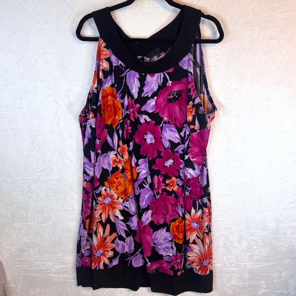 Avenue Tops - Avenue Tank Top Floral Print Sleeveless Tunic 26-28 Multicolor Womens Plus Size